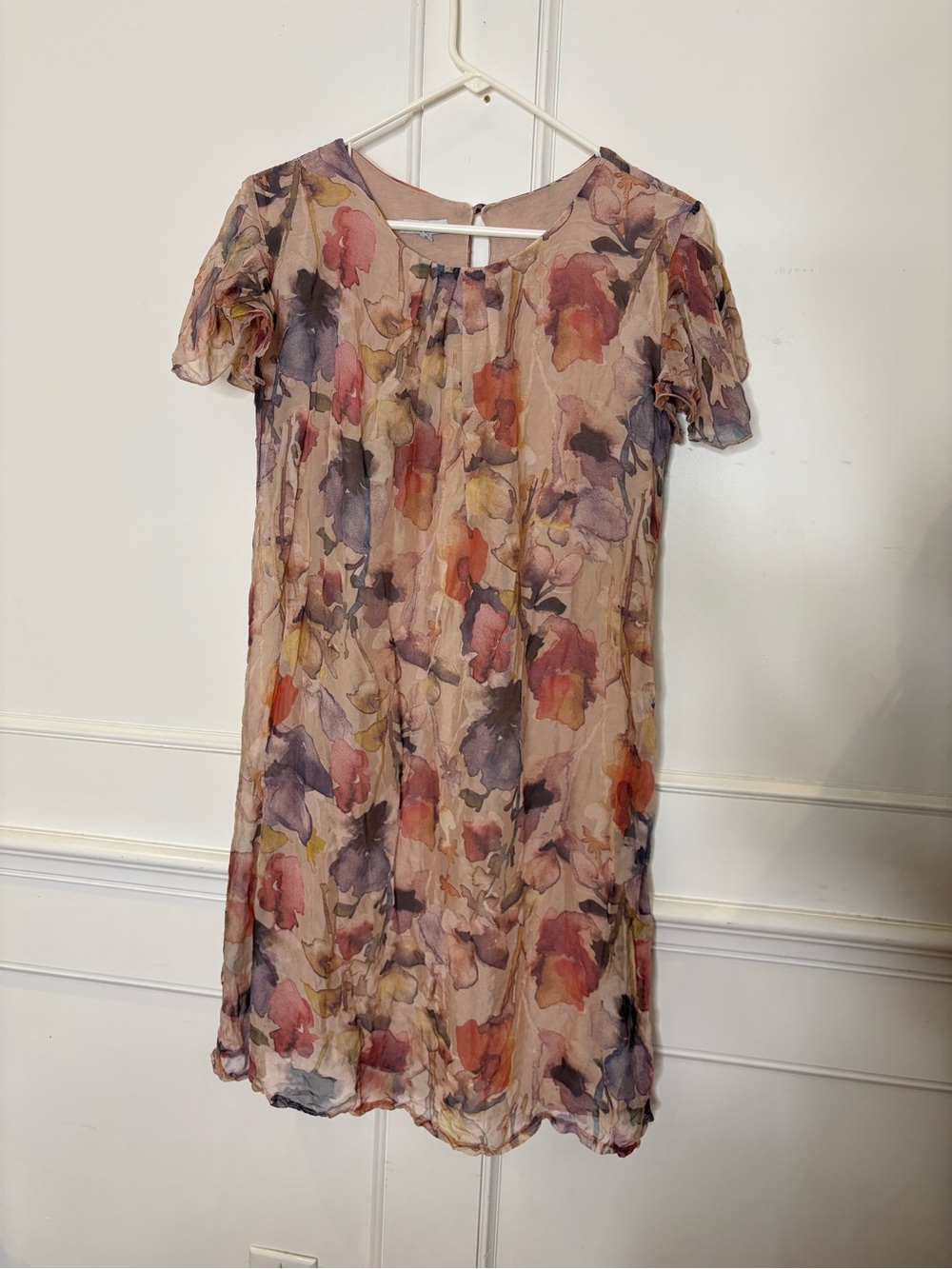 ROSEMARINE Floral Watercolor Short Sleeve Shift Dress - Pink size small